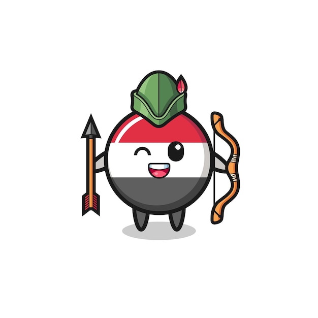 Yemen flag cartoon as medieval archer mascot