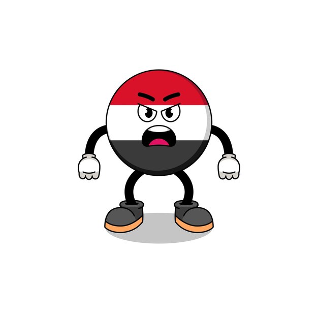 Yemen flag cartoon illustration with angry expression