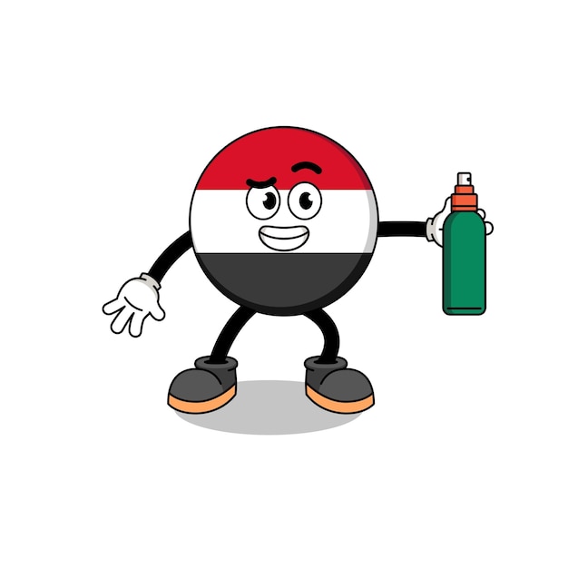 Yemen flag illustration cartoon holding mosquito repellent