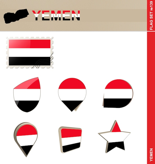 Yemen flag set flag set 139 vector