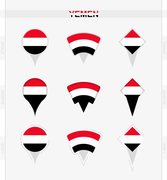 Yemen flag set of location pin icons of Yemen flag