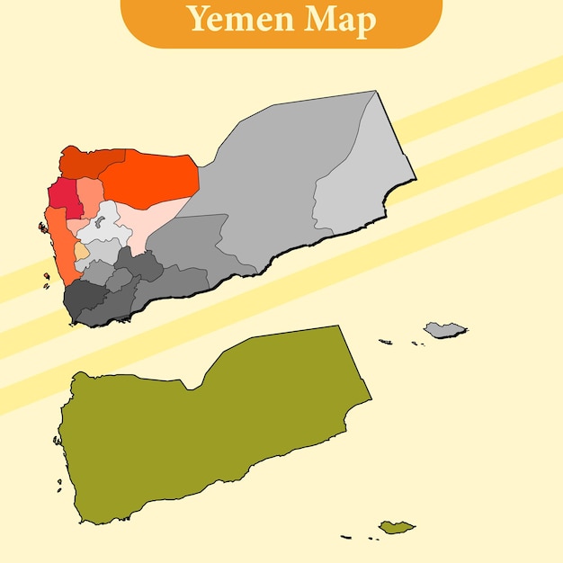 Yemen map vector with regions and cities lines and full every region