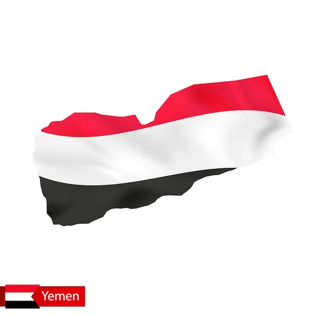 Yemen map with waving flag of country