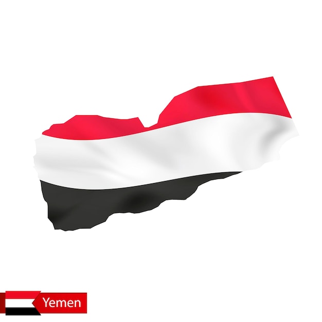 Карта йемена с развевающимся флагом страны