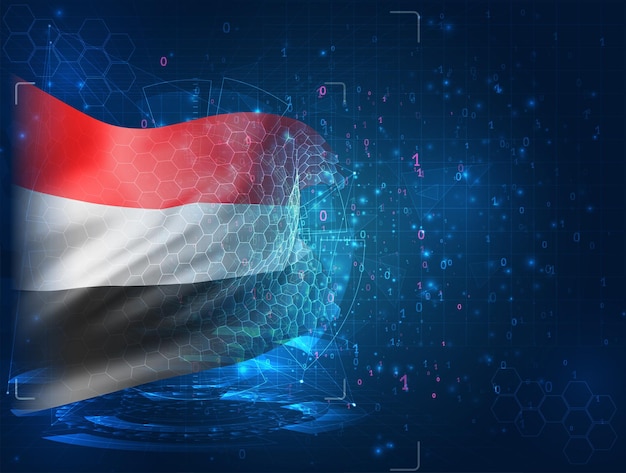 Йемен, вектор 3d флаг на синем фоне с интерфейсами hud