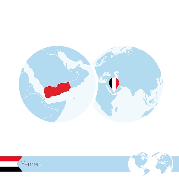 Yemen sul globo del mondo con bandiera e mappa regionale dello yemen. illustrazione di vettore.