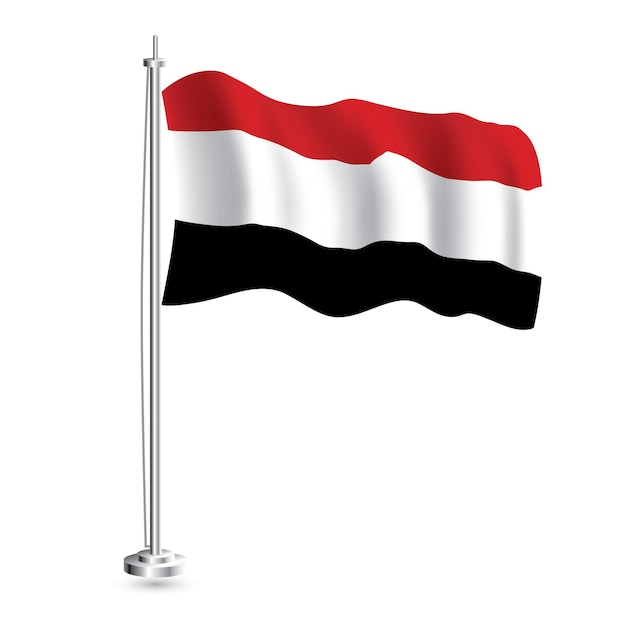 Yemeni Flag Isolated Realistic Wave Flag of Yemen Country on Flagpole