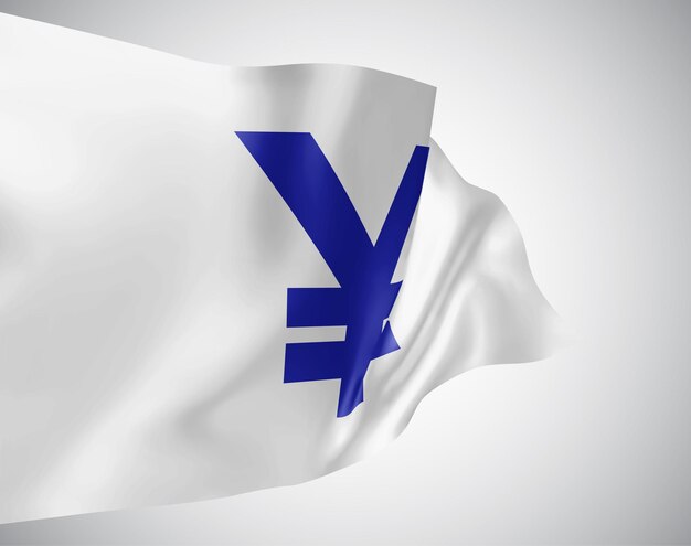 Yen currency on vector 3d flag isolated on white background