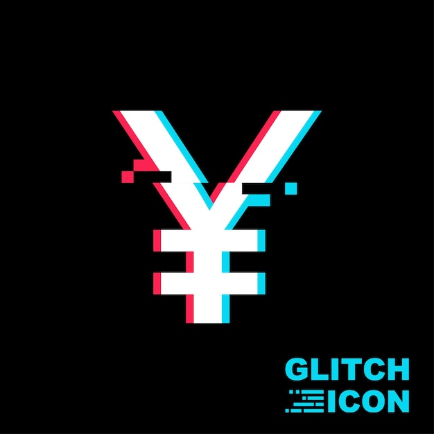 Vector yen-teken in glitch-stijl