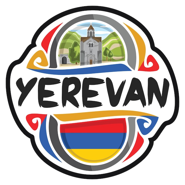 Yerevan Armenia Flag Travel Souvenir Sticker Skyline Landmark Logo Badge Stamp Seal Emblem SVG EPS