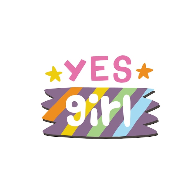 Yes girl. Y2K Funny cartoon vector illustration. 1990s, 1980s, 2000s style. Bright colors