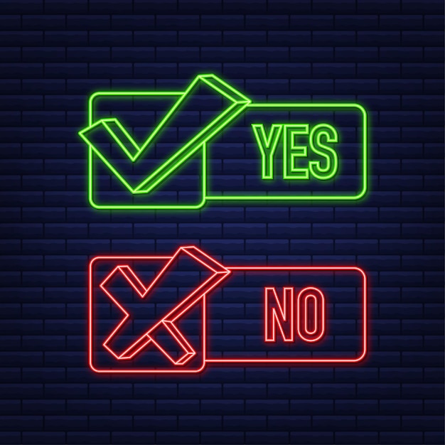 Vector yes and no button feedback concept positive feedback concept choice button neon icon