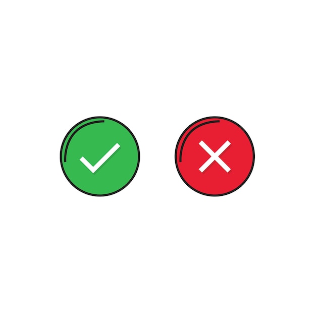 Yes or no check mark cross symbol icons