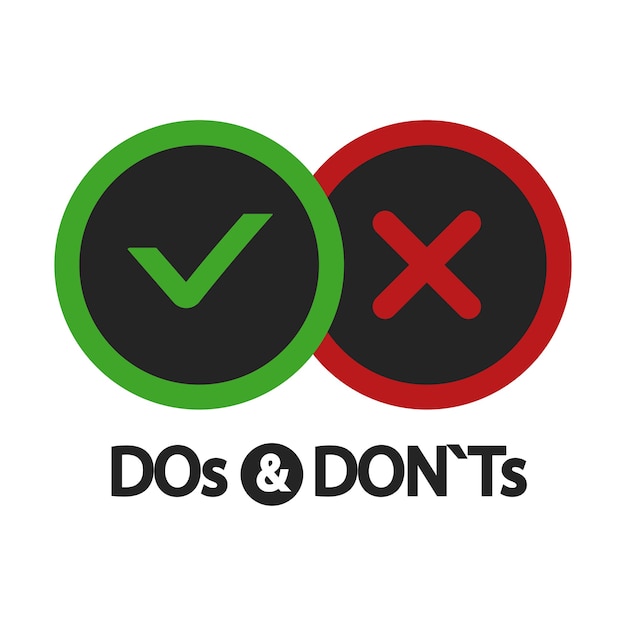 Vector yes and no, dos and donts, positive and negative icons isolated on white illustration