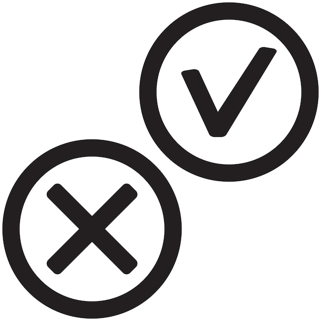 Yes and no icon black white Choice mark illustration positive check and negative select vector