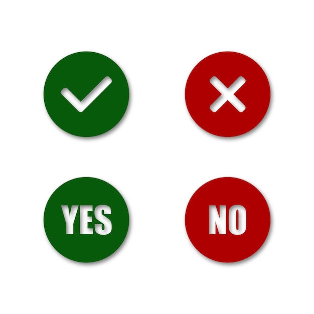 Yes or no sign red and green buttons isolated on white background
