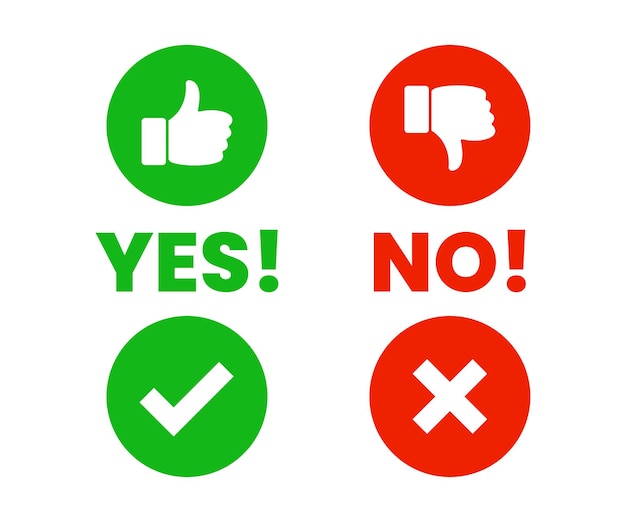 Yes, No, thumbs up and down sign icons