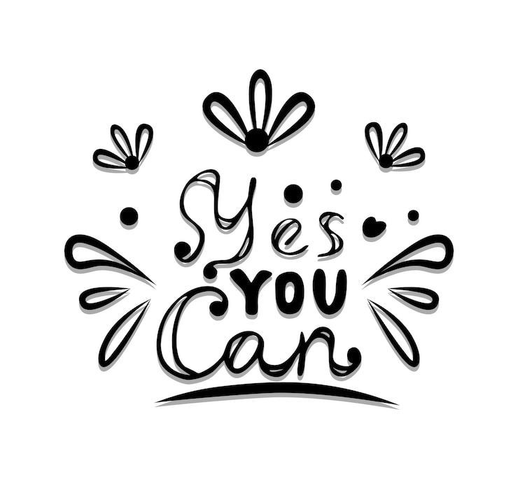 वेक्टर yes you can lettering phrase isolated on white print hand drawn font vector illustration black and white card