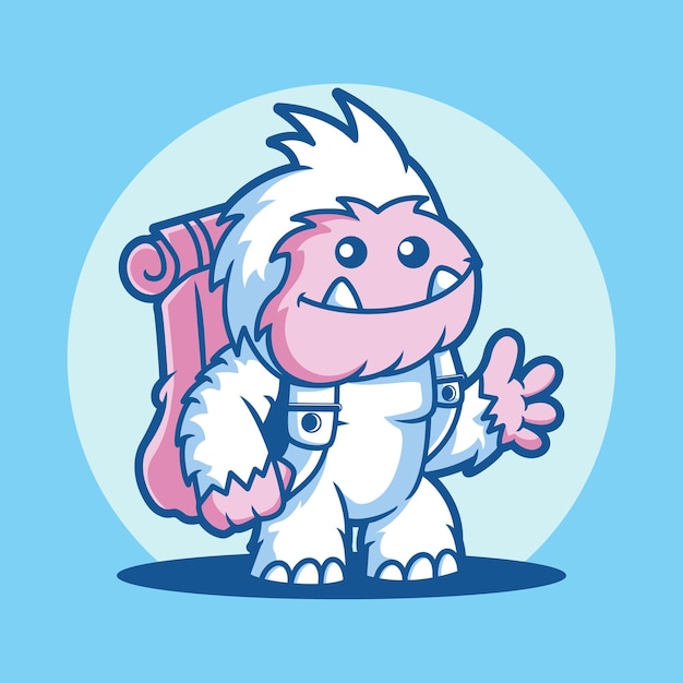 Yeti-cartoon met rugzak vectorillustratie Leuke Cartoon Yeti