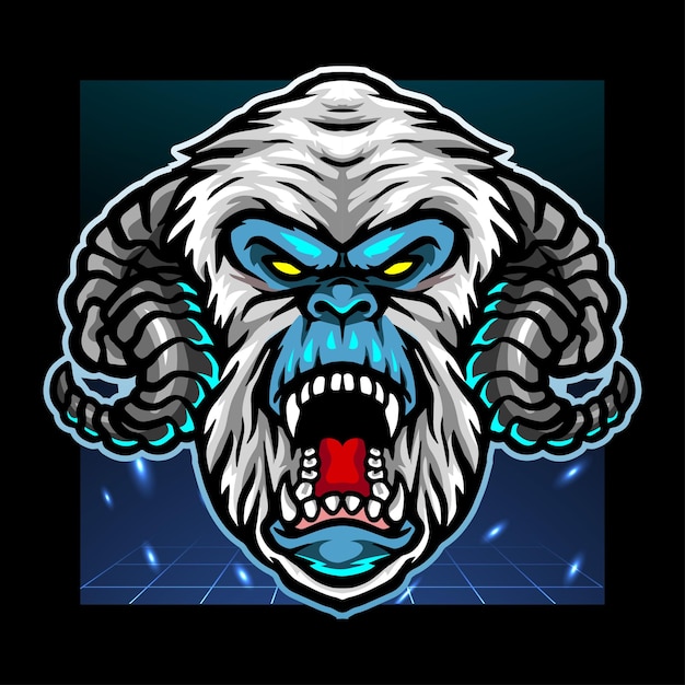 Disegno del logo esport della mascotte della testa di yeti