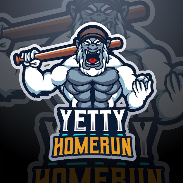 Yetty homerun esport mascotte logo ontwerp