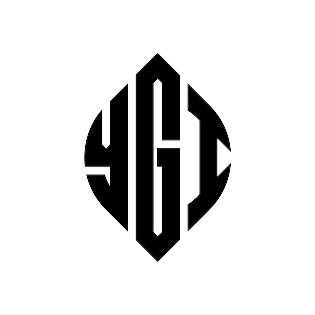 円と円の形状の YGI エリプス文字 タイポグラフィック・スタイルの YGI 円の3つのイニシャルが円のロゴを形成します YGI 輪のエンブレム 抽象モノグラム 文字マーク ベクトル