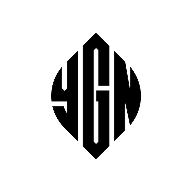 원과 타원 모양의 YGN 원형 글자 로고 디자인 YGN 타원형 글자 타이포그래픽 스타일의 세 개의 이니셜은 원형 로고를 형성합니다 YGN 서클 블럼 추상 모노그램 글자 마크 터
