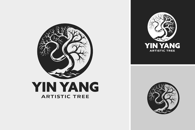 Vector yin yang artistiek boomlogo-ontwerp is een visueel aantrekkelijk logo met een boomontwerp