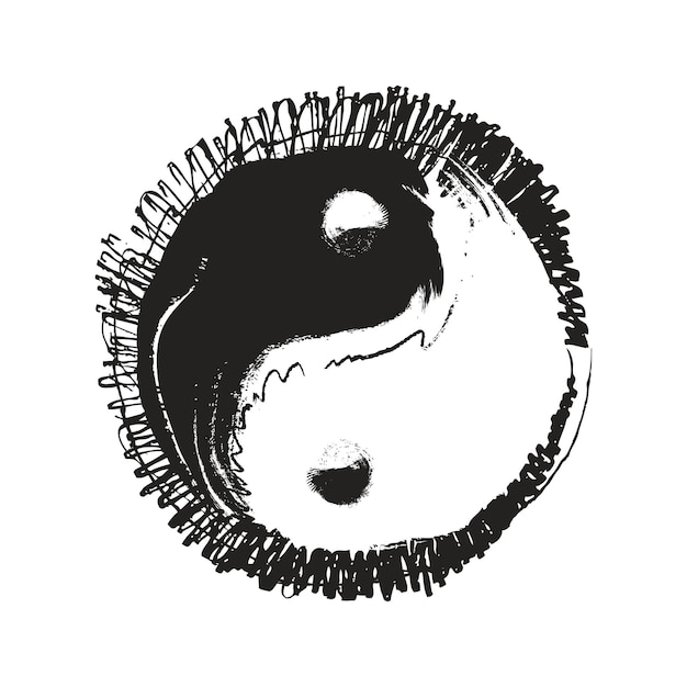 Vector yin yang brush symbol yin yang grunge style yin yang ink icon isolated on white background