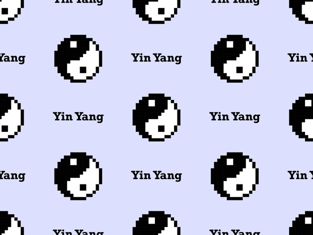 Yin yang cartoon karakter naadloos patroon op blauwe achtergrond Pixel stijl