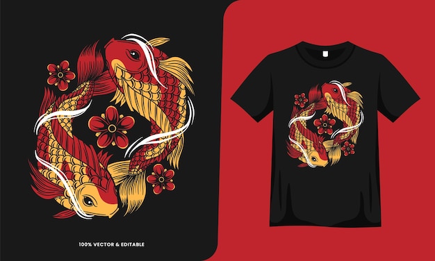 Yin yang koi fish japan cartoon design with tshirt template