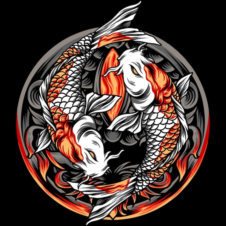 Vector yin yang koi fish japan with ornament