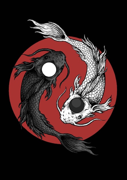 Yin and Yang Koi Japanesse Design Vector