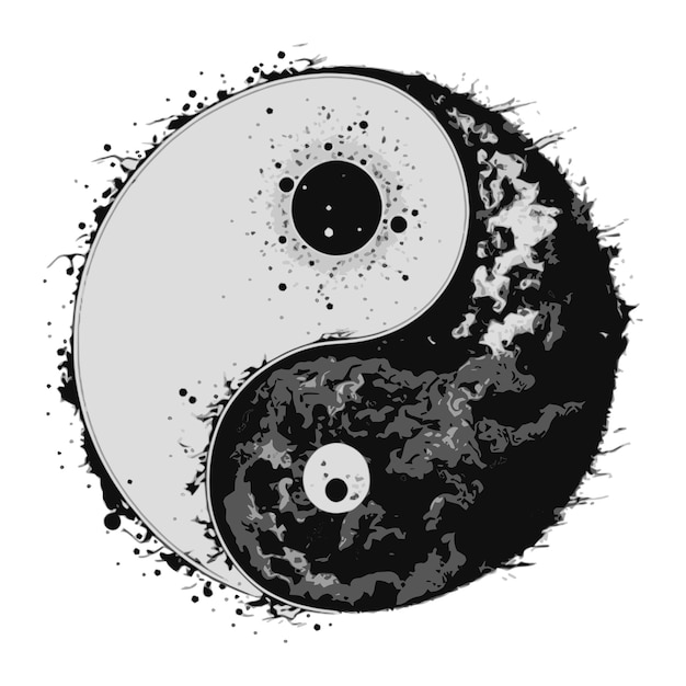 Vettore yin yang simbolo della cultura e della filosofia del disegno vettoriale del taoismo cinese orientale nel grunge