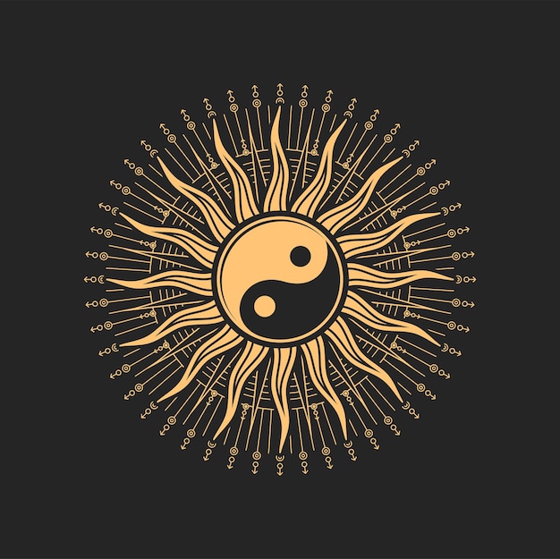 Yin yang symbool binnenkant van zon occult of magisch teken