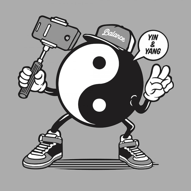 Yin yang symbool logo selfie karakter