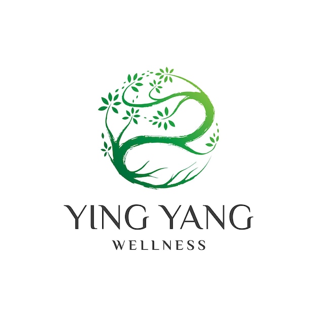 Шаблон дизайна логотипа дерева и корней Yin Yang Wellness