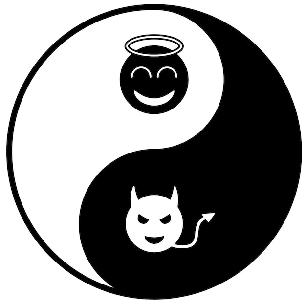 yin and yang with devil and devil face