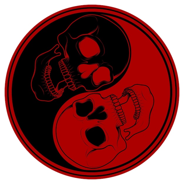 Vector yin yang with skulls