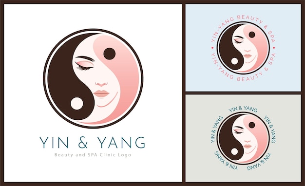 Yin e yang bellezza del viso della donna estetica salone di lusso spa modello di logo per marchio o azienda