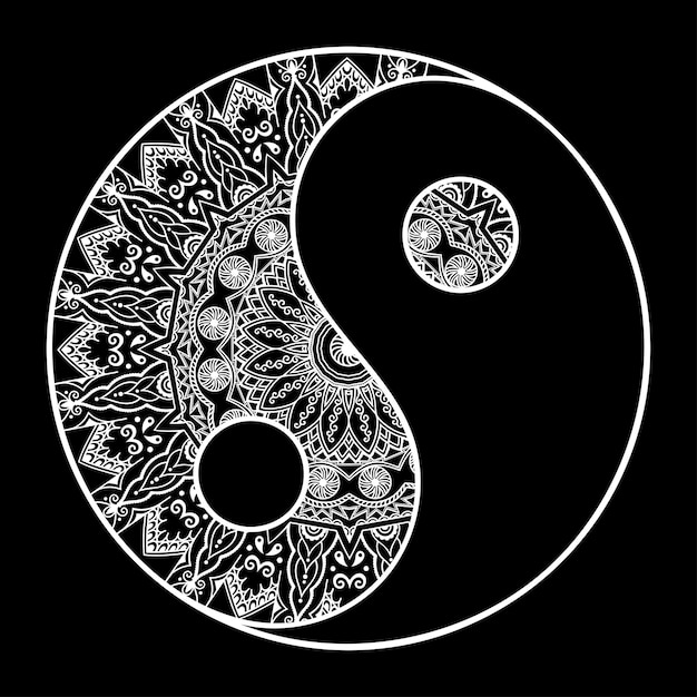 Yinyang 손으로 그린 기호 Mehndi 헤나와 문신에 대한 반대의 원형 패턴 기호 상호 작용 동양 스타일의 장식 장식 색칠하기 책 페이지