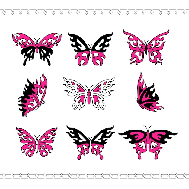 Set of tattoo with abstract flaming butterfly Black silhouettes isolated  on white background Symmetrical emo vector illustration 17461042 Vector  Art at Vecteezy