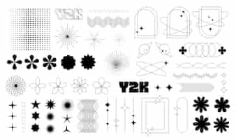 Vector yk minimalist aesthetic line elements set trendy linear frames with stars simple flat geometric