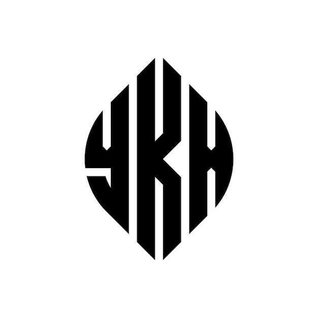 円と円の形状のYKX円形文字 ロゴデザイン タイプグラフィックスタイルのYK X円形文字 3つのイニシャルが円形のロゴを形成するYKX 円形エンブレム 抽象モノグラム 文字マーク ベクトル