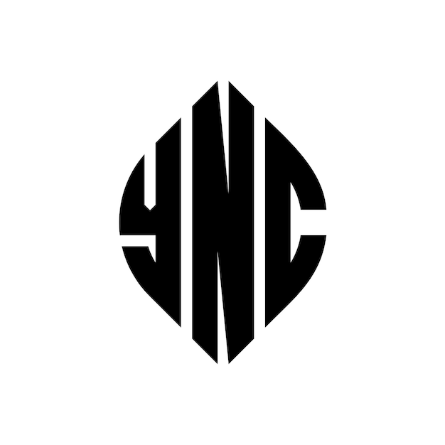 YNC 円の形状のロゴデザイン 円とエリプスの形状の YNC エリプスの文字 タイポグラフィックスタイルの3つのイニシャルが円のロゴを形成する YNC 輪のエンブレム 抽象のモノグラム 文字マーク ベクトル
