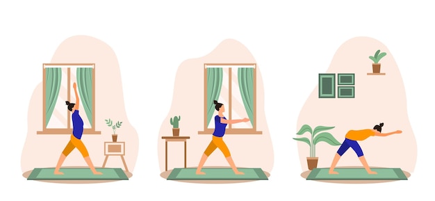 Yoga activiteit platte bundel ontwerp illustratie