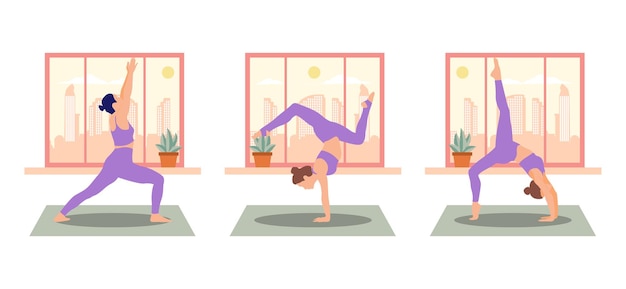 Yoga activiteit platte bundel ontwerp illustratie