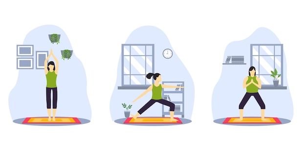 Vector yoga activity flat bundle design illustration