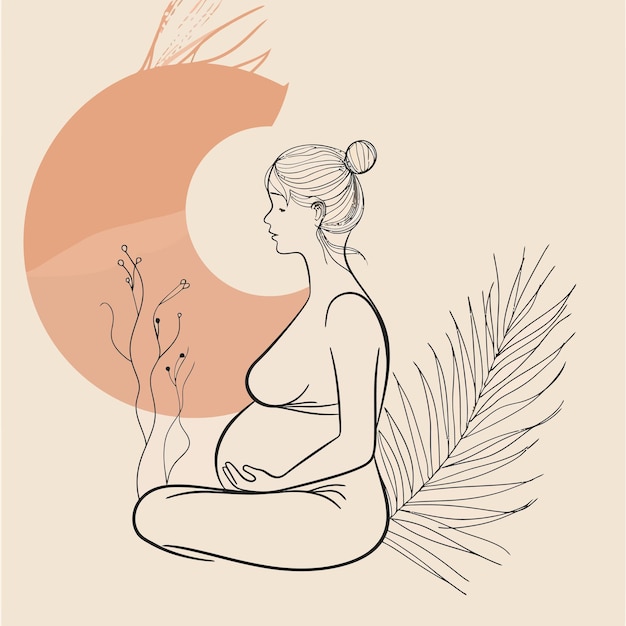 Vettore estetica dello yoga per donne in gravidanza con stile minimale