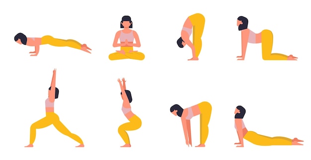 Vector yoga asana's stellen verschillende poses vrouwelijke collectie